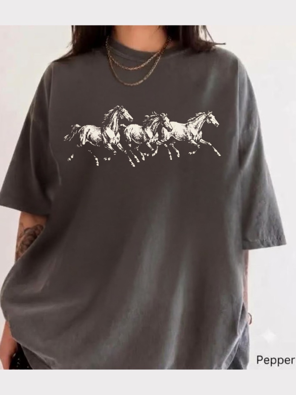 Pepper Graphic Tee with Running Horses